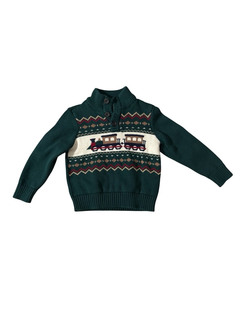 The Children’s Place Toddler Boys Christmas Train Fairisle Mock Neck Sweater